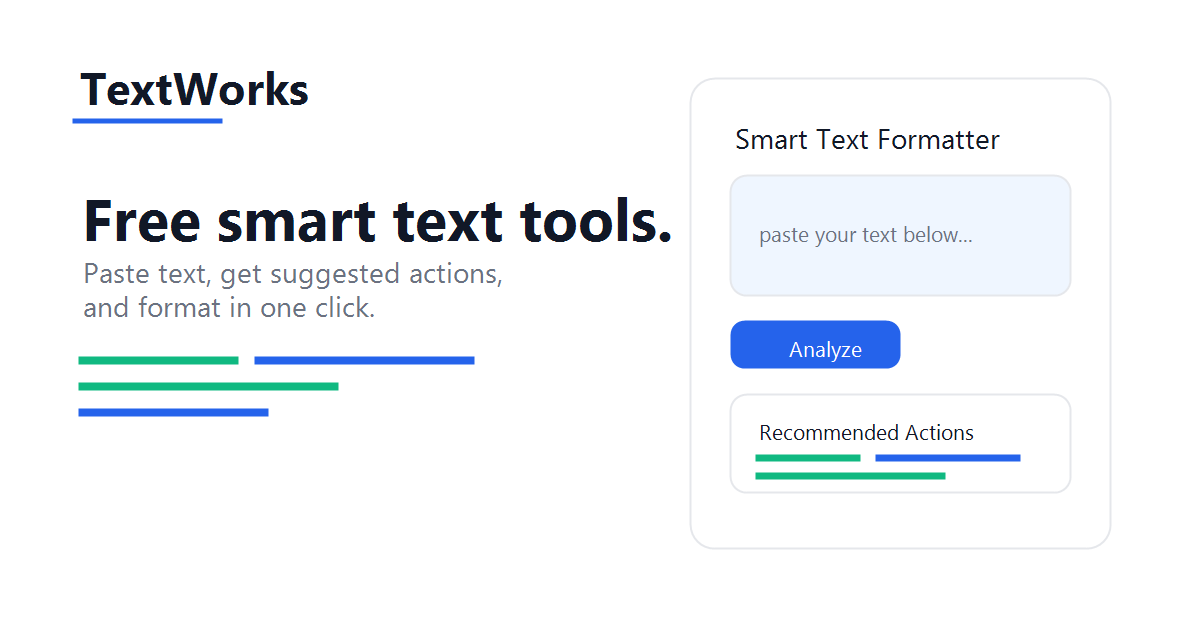 TextWorks workspace preview showing a clean text formatting interface